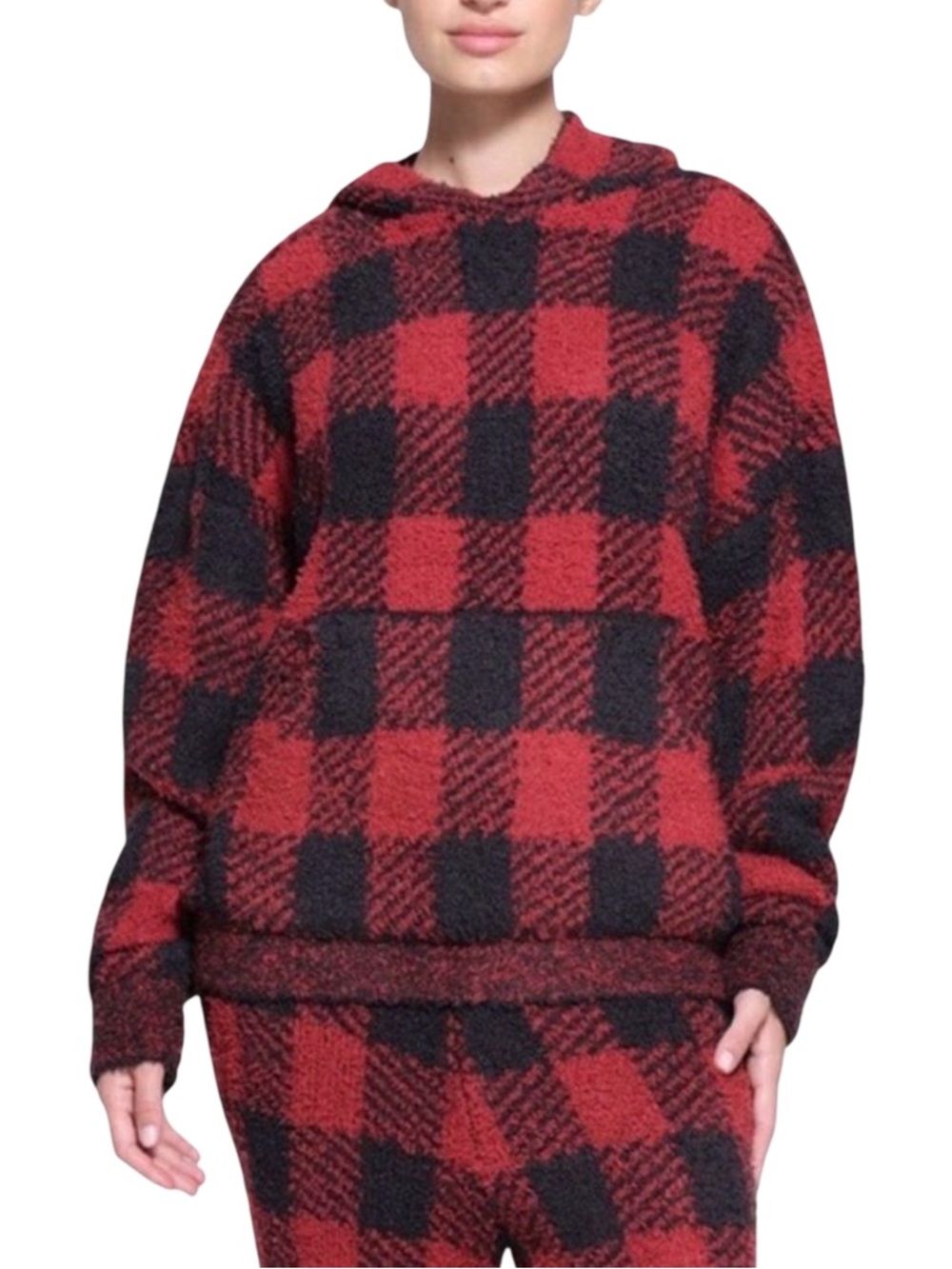 SKIMS Cozy Knit Hoodie - Brick Buffalo Check - Size L/XL